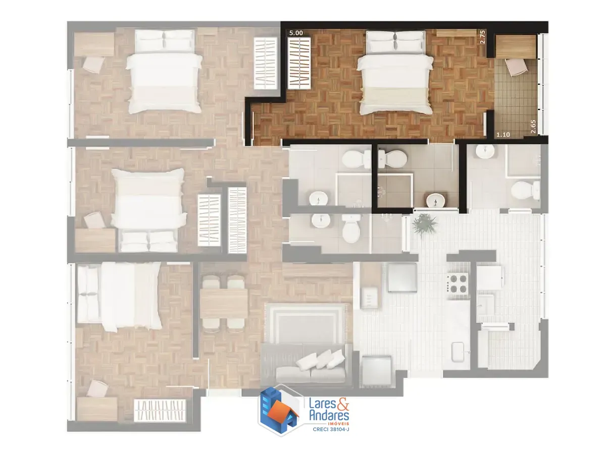 Imagem Apartamento para venda em Bela Vista com 5 quartos, sendo 2 suítes, 146m²