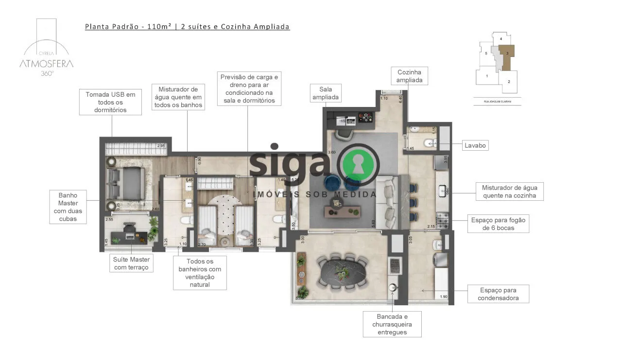 Imagem Apartamento à venda no Brooklin 110,23m² 2 quartos, 2 suítes, varanda com churrasqueira, 2 vagas
