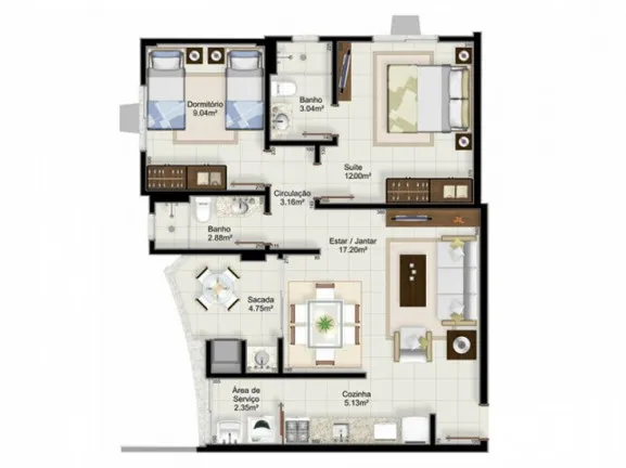 Imagem Apartamento com 2 Quartos à Venda, 81 m² em São Cristóvão - Criciúma