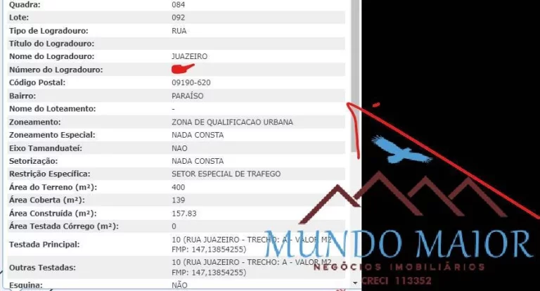 Foto do imóvel Terreno à venda, 400 m por R$ 1.280.000.00 - Paraíso - Santo Andr?(C)/SP