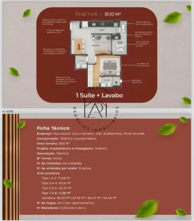 Imagem Apartamento na Planta para Venda em Praia Grande, Guilhermina, 2 dormitórios, 1 suíte, 2 banheiros, 1 vaga