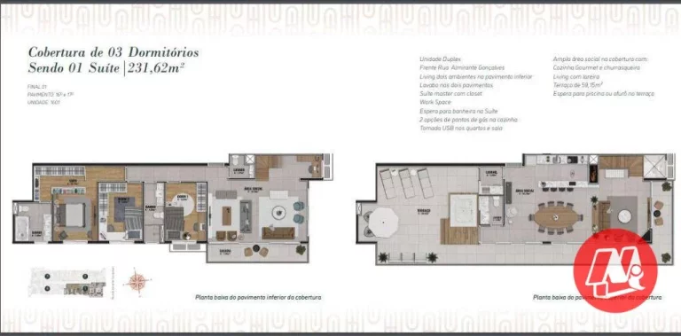 Imagem No Menino Deus, apartamentos de 80,01 a 231,62 m², 2 ou 3 quartos, vagas e infraestrutura.