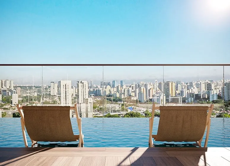 Imagem Com vista para o Campo Belo, Brooklin e Moema, um empreendimento com arquitetura contemporânea e or...