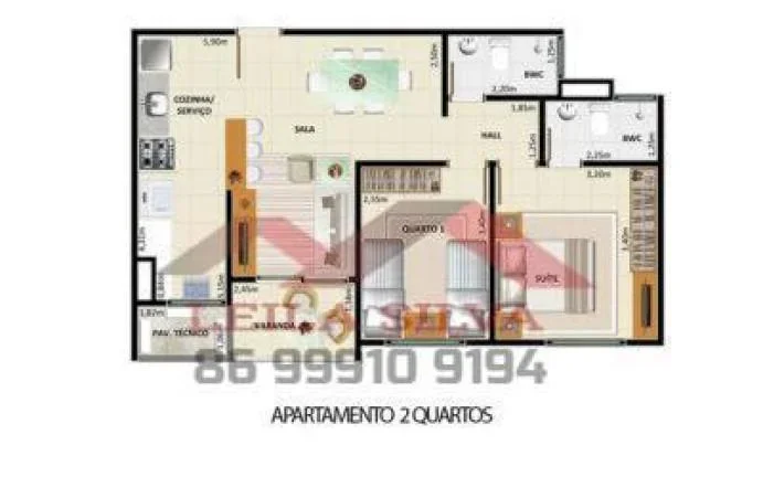 Imagem Apartamento 2 Quartos para Venda em Teresina, Recanto das Palmeira, 1 dormitório, 1 suíte, 2 banheiros, 1 vaga