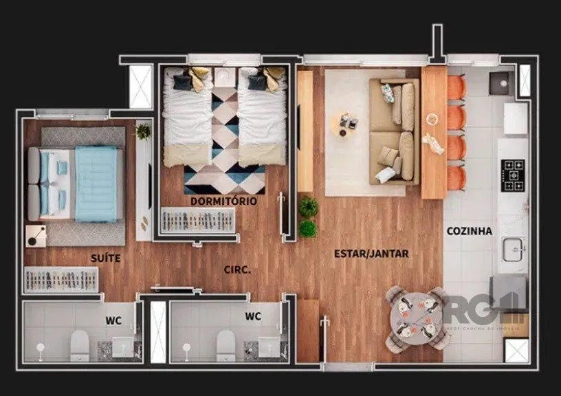 Imagem Apartamento de 2 dormitórios com vaga coberta no bairro Jardim Itu