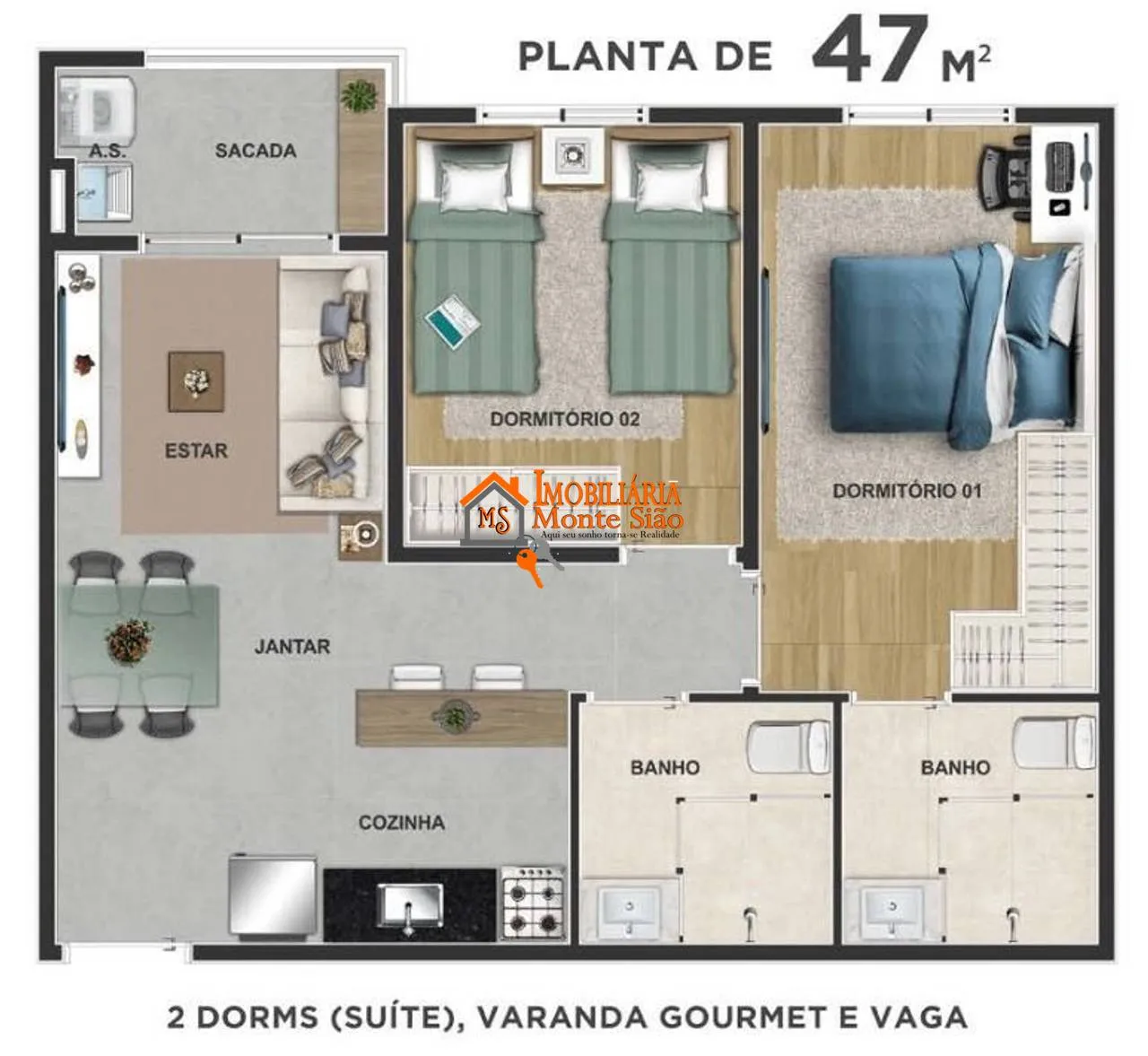 Imagem Apartamento com 2 dormitórios à venda, 47 m² por R$ 421.617 - Vila Augusta - Guarulhos/SP