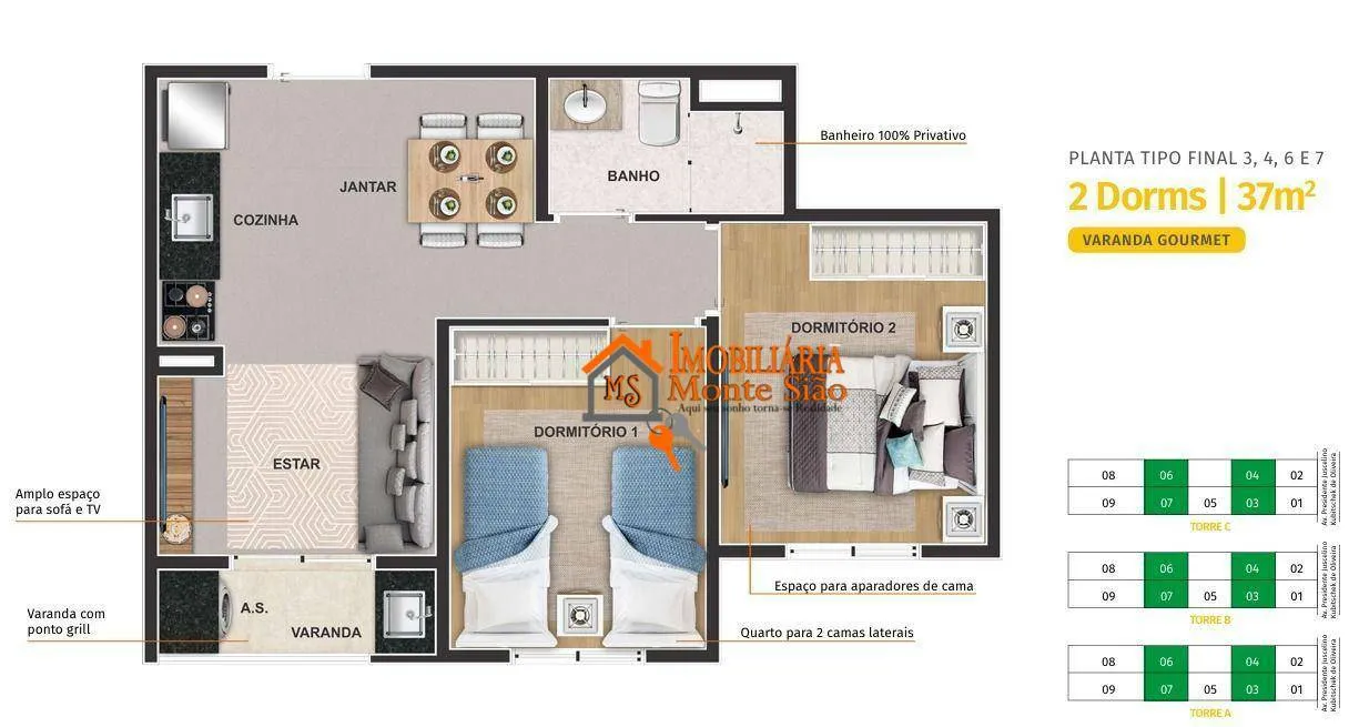 Imagem Apartamento com 2 dormitórios à venda, 37 m² por R$ 283.219,77 - Bonsucesso - Guarulhos/SP