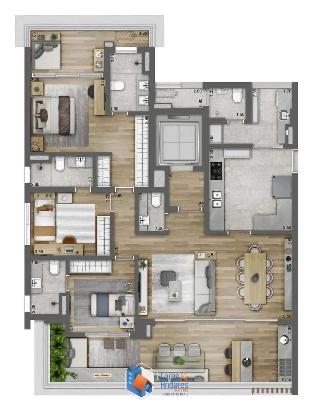 Imagem Apartamento para venda em Campo com 3 quartos, sendo 3 suítes, 154m²