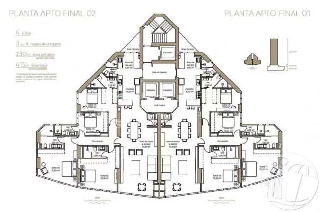 Imagem Apartamento Frente Mar no Edifício PHAROS com 4 Suítes e 3 a