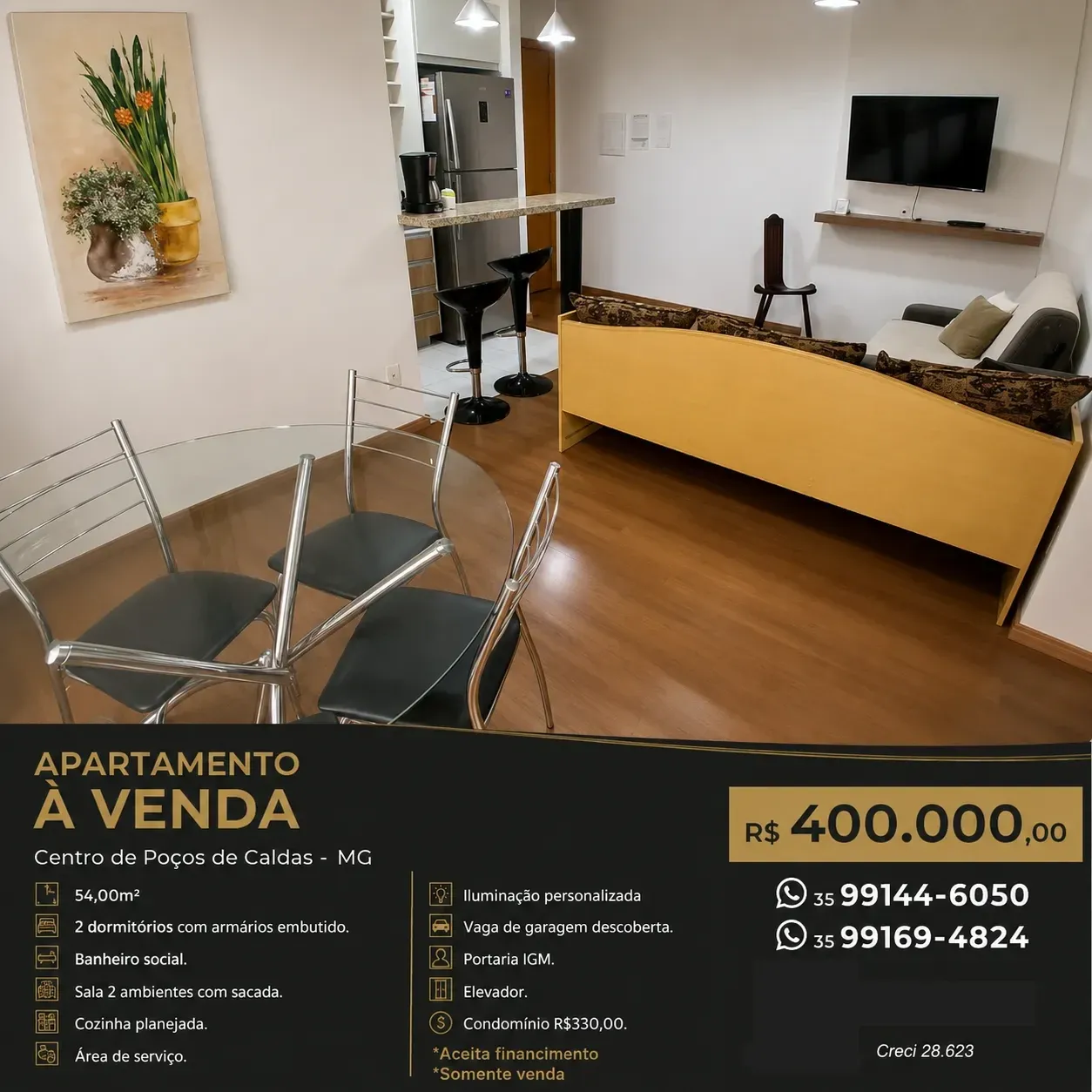Apartamento com 2 Quartos à Venda, 54 m² em Centro - Poços de Caldas
