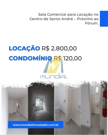 Sala Comercial para Locação no Centro de Santo André - Próximo ao Fórum.