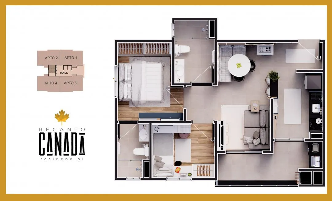 Imagem Apartamento com Suíte e Churrasqueira na sacada, no Bairro Canadá, Cascavel - Em Obras