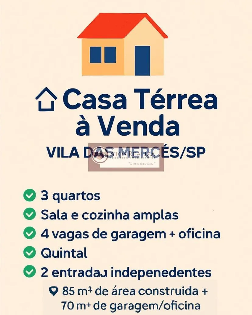 Imagem Casa Térrea com 3 dormitórios, 4 vagas de Garagens, Oficina, à Venda no Jardim Vergueiro, Região das Vila das Mercês SP, por R$370.000, Oportunidade.