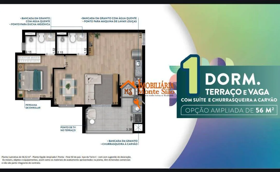 Imagem Apartamento com 1 dormitório à venda, 56 m² por R$ 420.000,00 - Vila Augusta - Guarulhos/SP