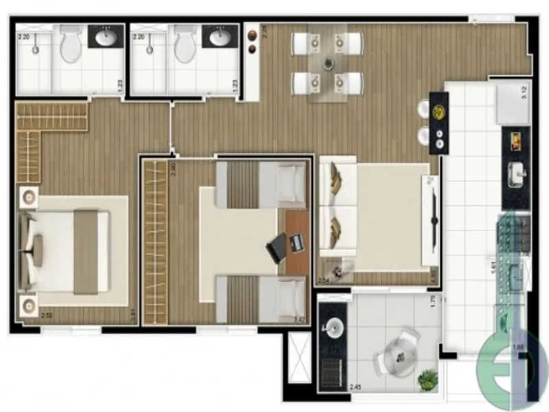 Imagem Apartamento de 2 quartos com suíte na Fundação - Condomínio Elevatto São Caetano - 67m² - 1 vaga - 2 banheiros
