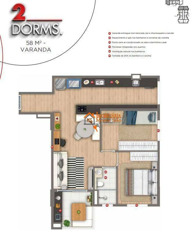 Imagem Apartamento com 2 dormitórios à venda, 59 m² por R$ 679.370,00 - Picanco - Guarulhos/SP