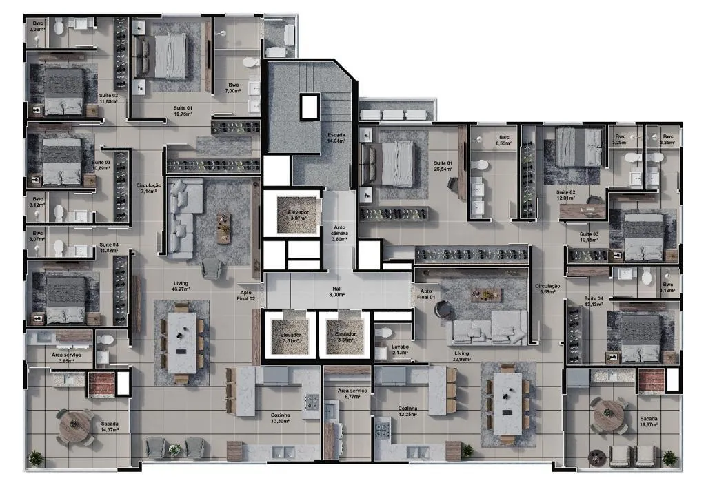 Imagem Apartamento de Luxo à Venda no Centro de Balneário Camboriú-SC: 4 Quartos, 4 Suítes, 5 Banheiros, 3 Vagas, 173,60 m²
