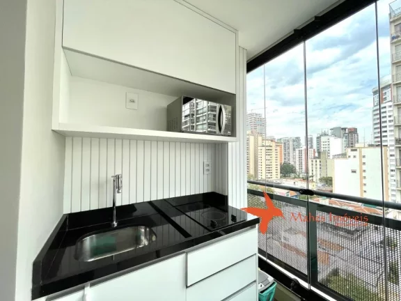 Imagem Apartamento para locação em Pinheiros, São Paulo-SP: 1 quarto, 1 suíte, 1 sala integrada, 1 banheiro, 1 vaga e 33m². Venha conhecer!