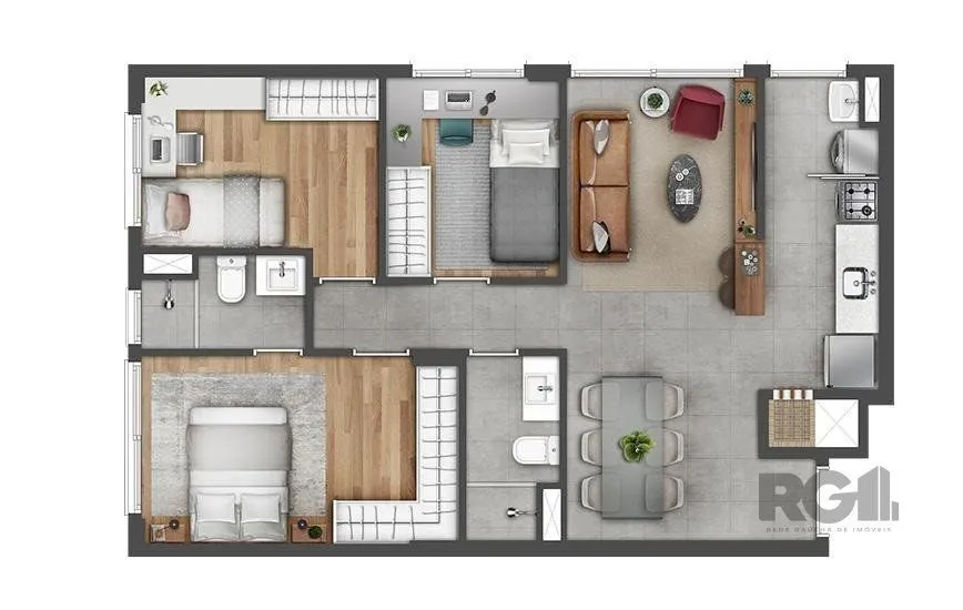Imagem apartamento - 3 dormitórios. - 1 vaga - 70,05 m² - Jardim do Salso