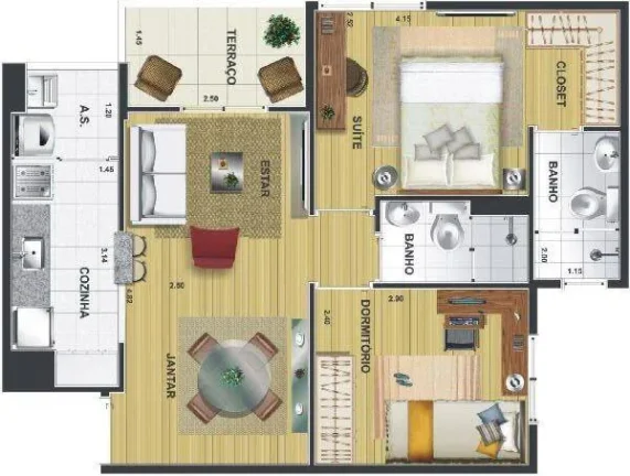 Imagem Apartamento 50 m² 2 dormitórios, suíte mobiliado com 1 Vaga
