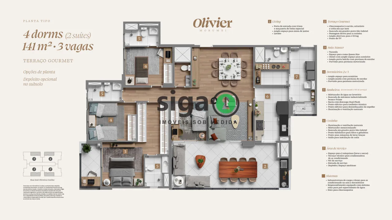 Imagem Olivier Morumbi - Apartamento de 141 metros 4 dormitórios e 3 vagass no melhor ponto da Vila Andrade