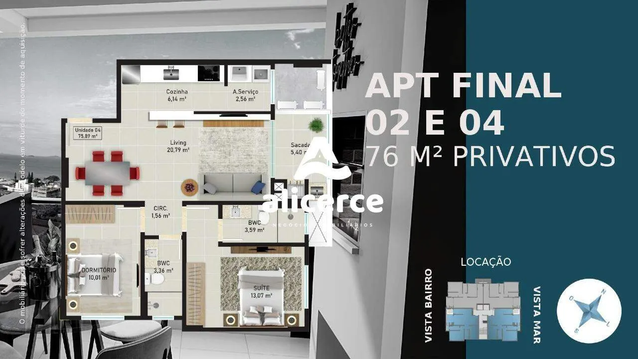 Imagem Apartamento Novo com Amplo Terraço 2 dormitórios com suíte, à Venda em Barreiros - São José/SC