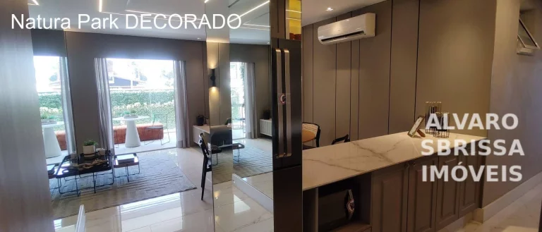 Imagem Apartamento com 3 dormitórios sendo uma suíte em condomínio park, cercado de vegetação, lagos, peixes, locais agradáveis para relaxar e área de lazer.