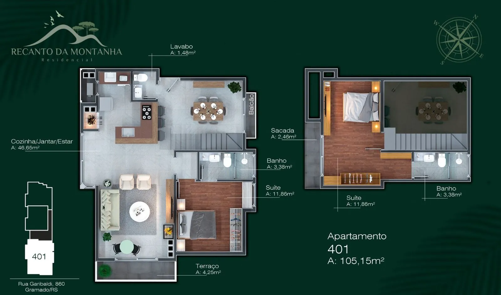 Imagem Apartamento à venda em Gramado, Centro, com 1 quarto, 55.99m2