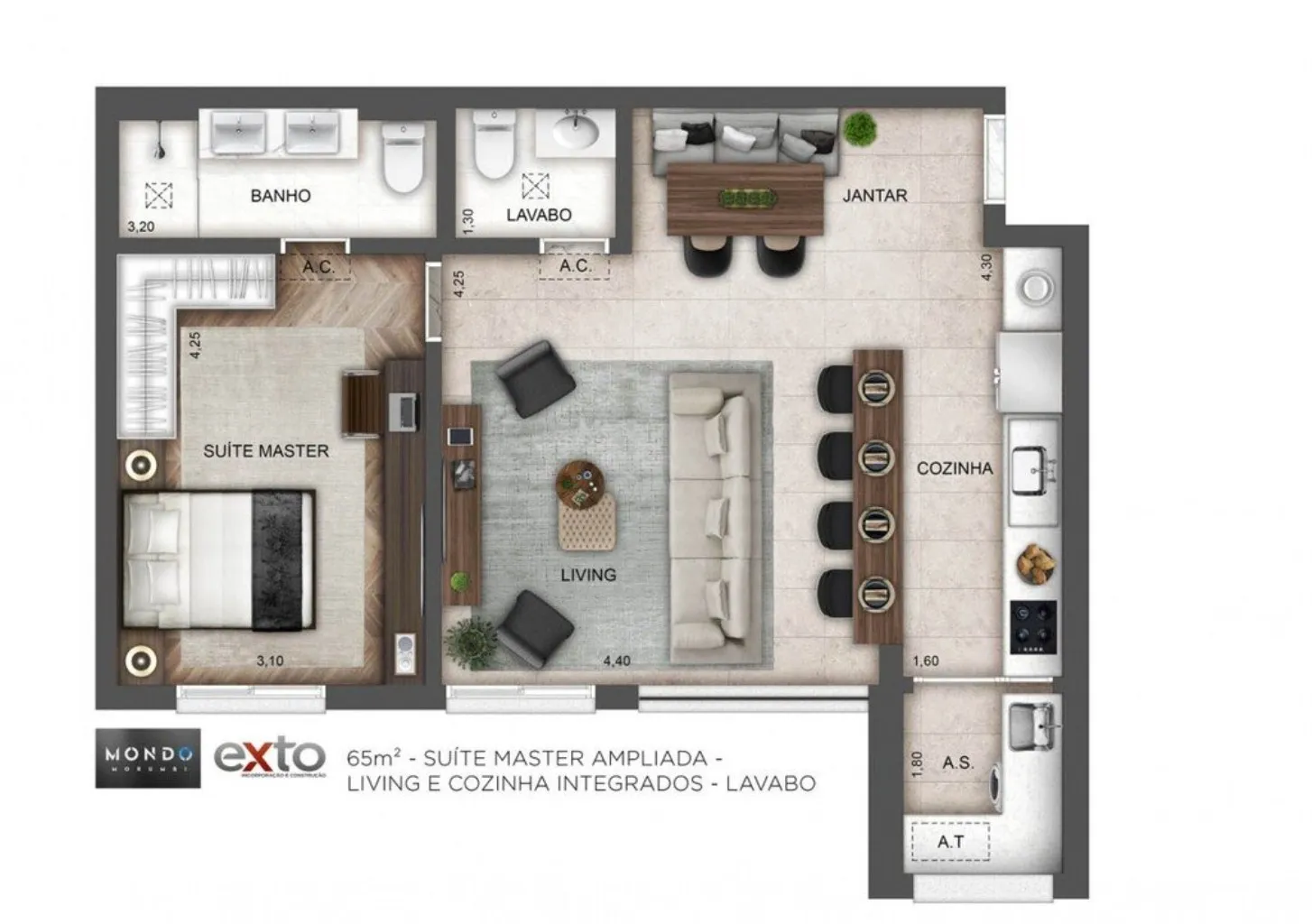 Imagem Apartamento à venda no Morumbi, São Paulo-SP: 2 quartos, 1 suíte, 2 banheiros, 1 vaga de garagem, 65m² na Mondo Morumbi.