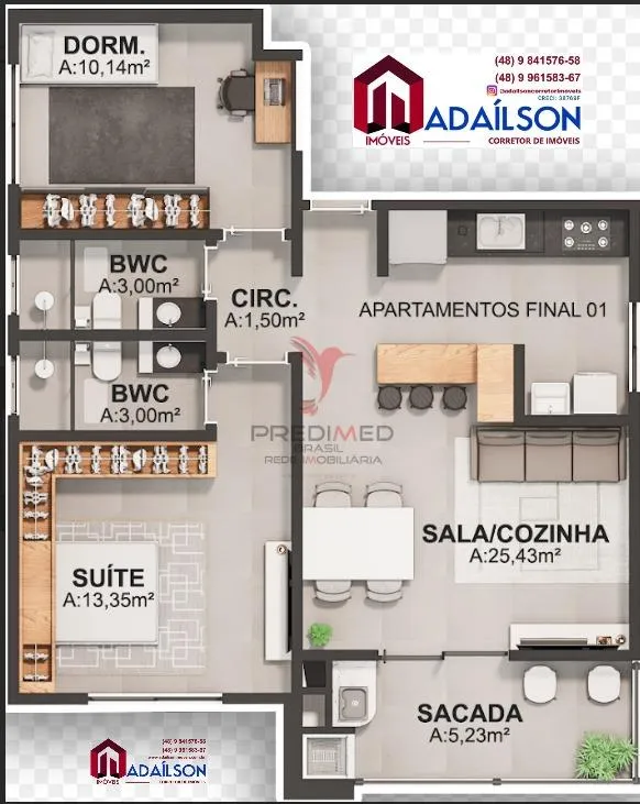 Imagem Apartamentos com 2 Quartos e 1 banheiro à Venda, 72 m² Bairro Serraria - São José SC