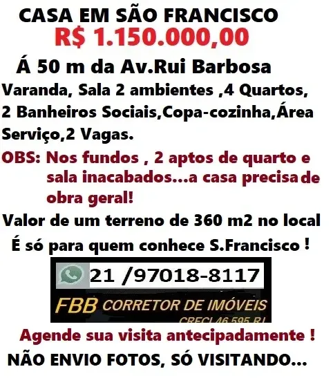 Foto do imóvel Casa com 4 Quartos à Venda, 360 m² em São Francisco, Niterói - RJ