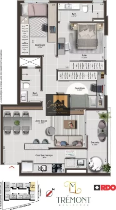 Imagem Apartamento no 8º andar com 86,41m² privativos, 3 quartos sendo 1 suíte! Sala de estar e jantar e...