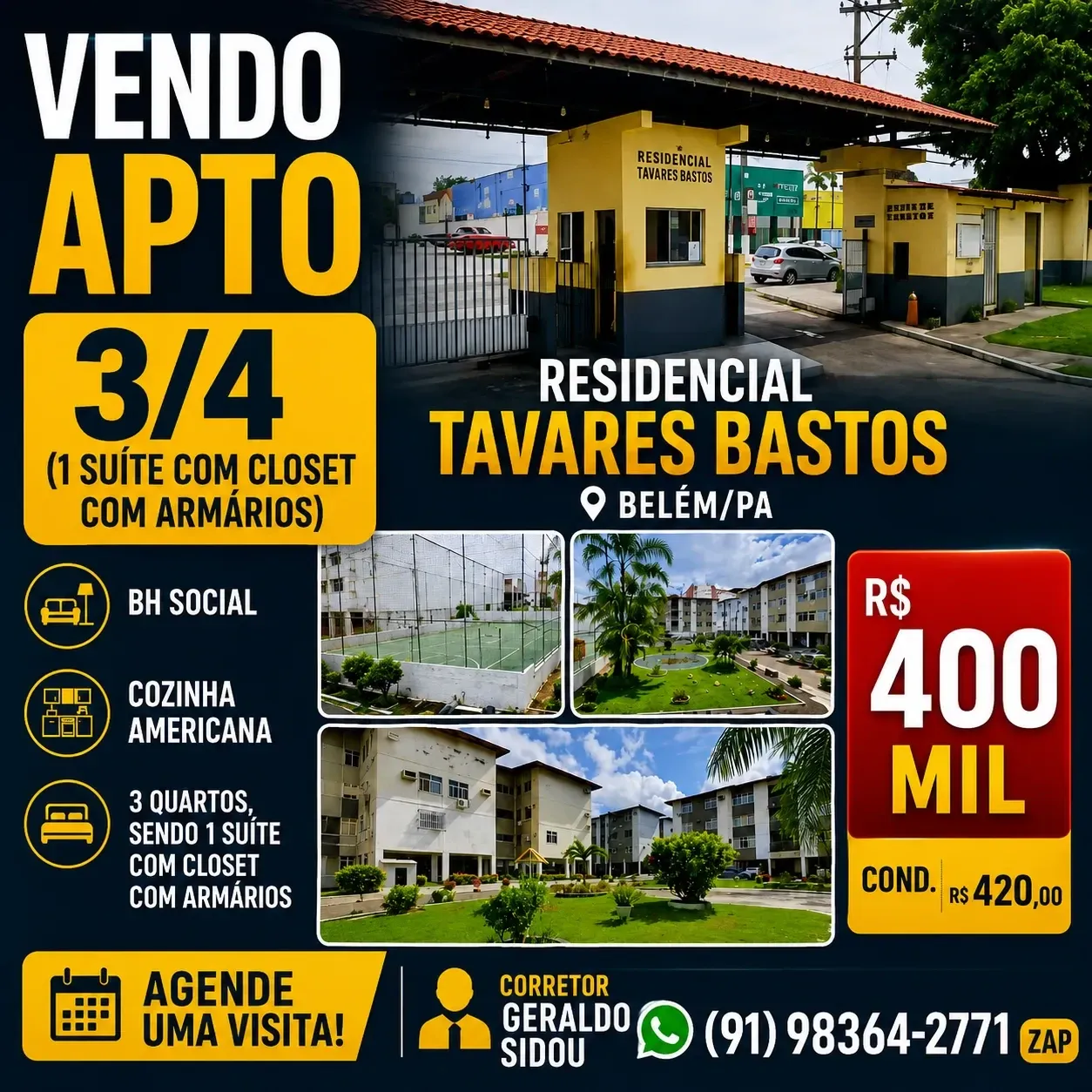 Apartamento com 3 Quartos à Venda, 100 m² em Marambaia - Belém