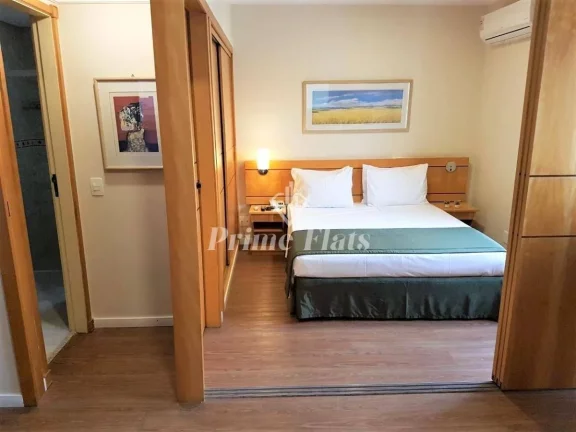 Foto do imóvel Flat disponível para venda no Hotel Hampton Park, com 31m², 1 dormitório e 1 vaga em Alameda Campinas