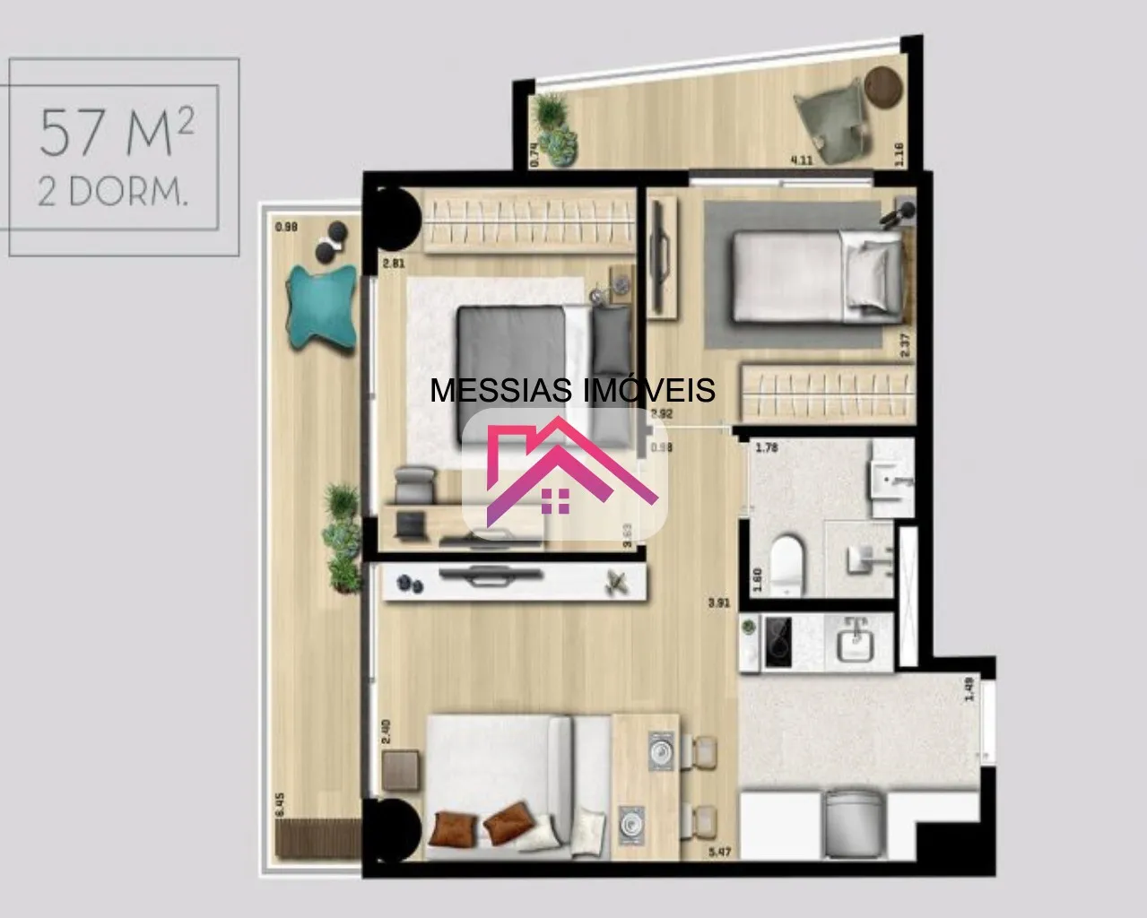 Imagem APARTAMENTO DE 2 DORMITÓRIOS SEM VAGA - SMART HOUSES - JARDINS