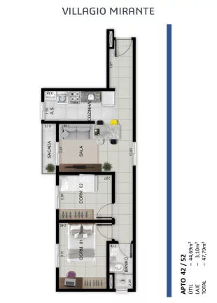 Imagem APARTAMENTO DE 47M², 2 DORM, VARANDA COM 1 VAGA COBERTA A VENDA - VILA JAGUARA - ZONA OESTE - SÃO PAULO / SP