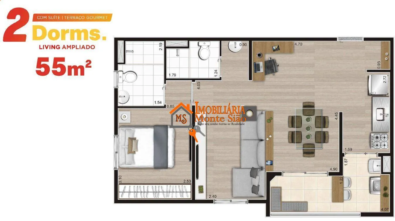 Imagem Apartamento com 2 dormitórios à venda, 55 m² por R$ 489.400 - Vila das Bandeiras - Guarulhos/SP