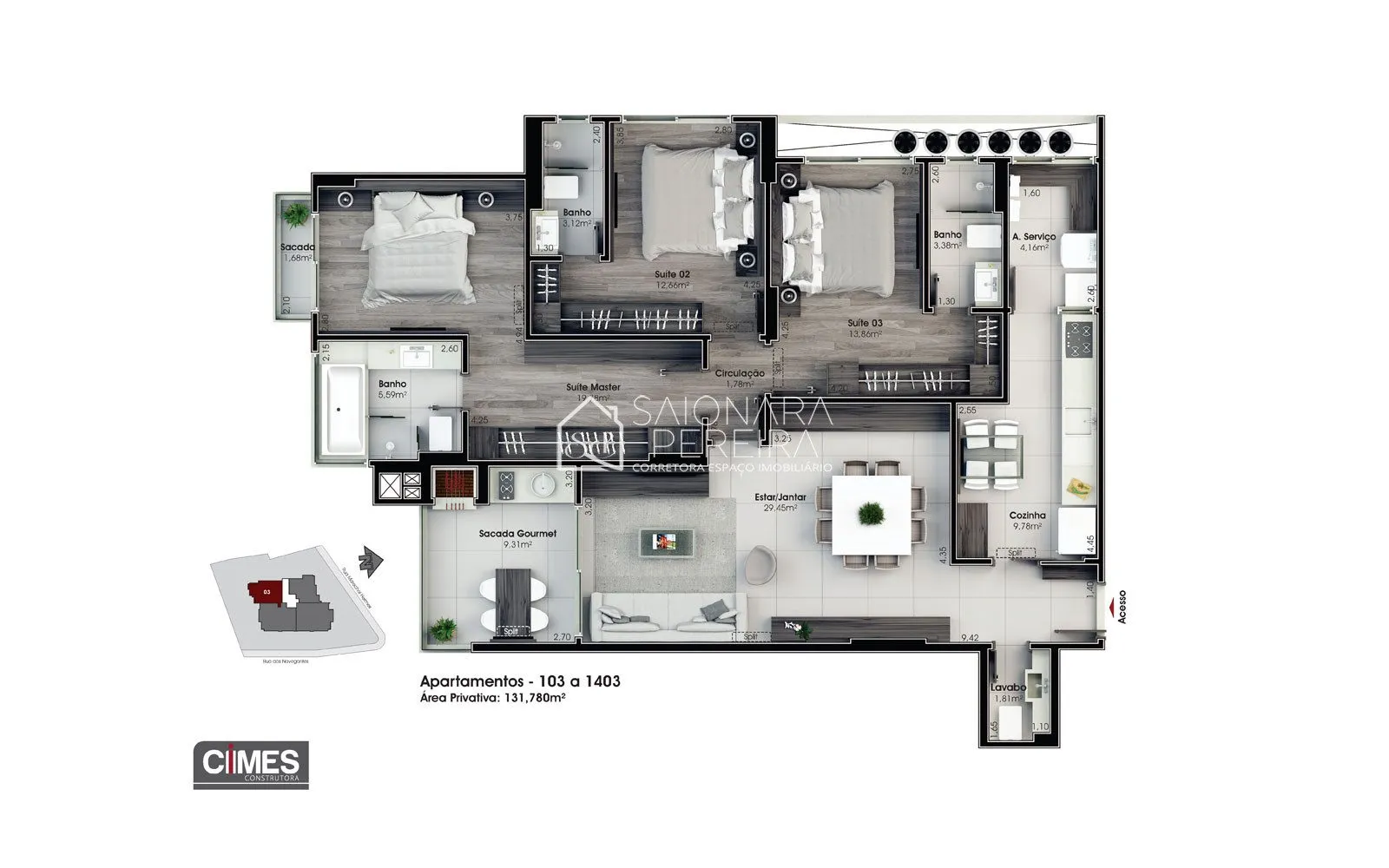 Imagem Apartamento MOBILIADO com 3 suítes e vista para o mar à venda no bairro Estreito, Florianópolis