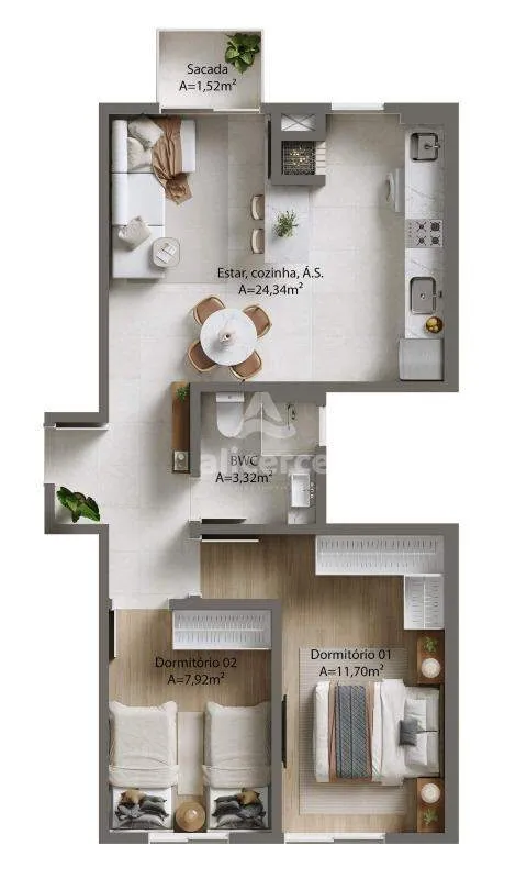 Imagem Apartamento à venda com 2 quartos 1 suíte, 52m² em Forquilhinhas São José