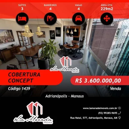Cobertura Concept, 229m2, Nascente, 3 suites, 4 vagas soltas + depósito!