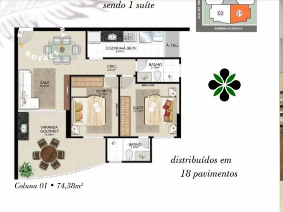 Imagem Apartamento com dois Dormitório sendo uma suite a Venda na Praia do Morro, Área de Lazer Completa. na cobertura