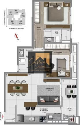 Imagem Apartamento no 10º andar com 76,10m² privativos, 2 quartos sendo 1 suíte com persianas! Sala de e...