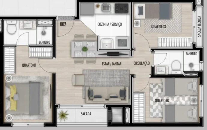 Imagem Apartamento à venda em Curitiba, Santa Cândida, com 3 quartos, 57,94m²