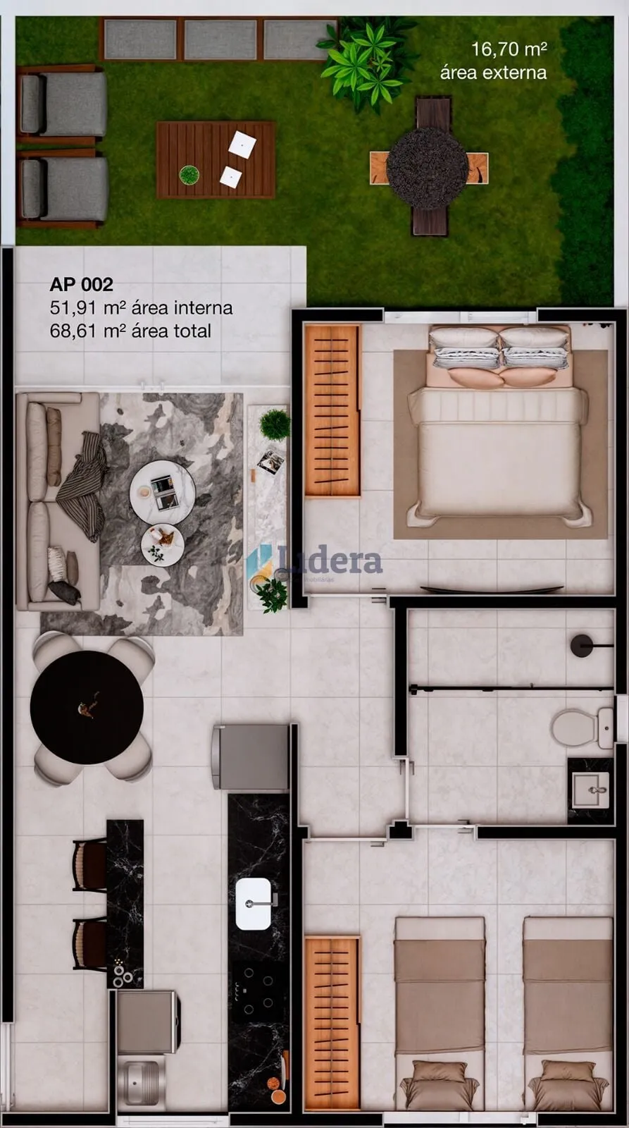 Imagem Apartamento térreo com área privativa - 68m²- 2 quartos - 1 suíte- Jardim Oceania, João Pessoa/PB
