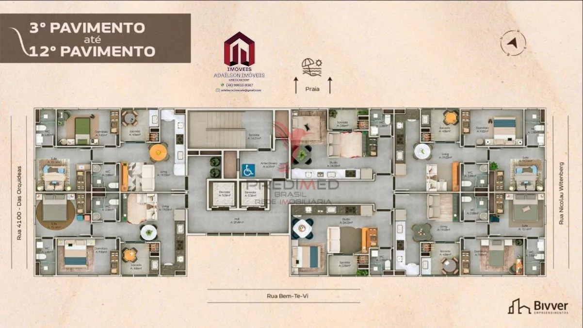 Imagem Apartamentos 1 Quarto , 33m2 e 2 Dorm 58m2 no Bivver Residence Em Piçarras SC BRASIL