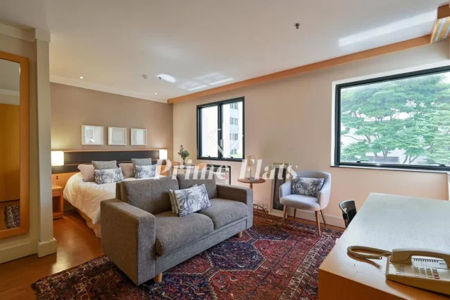 Imagem Flat disponível para locação no Transamerica Executive Jardins, com 45m², 2 dormitórios e 1 vaga