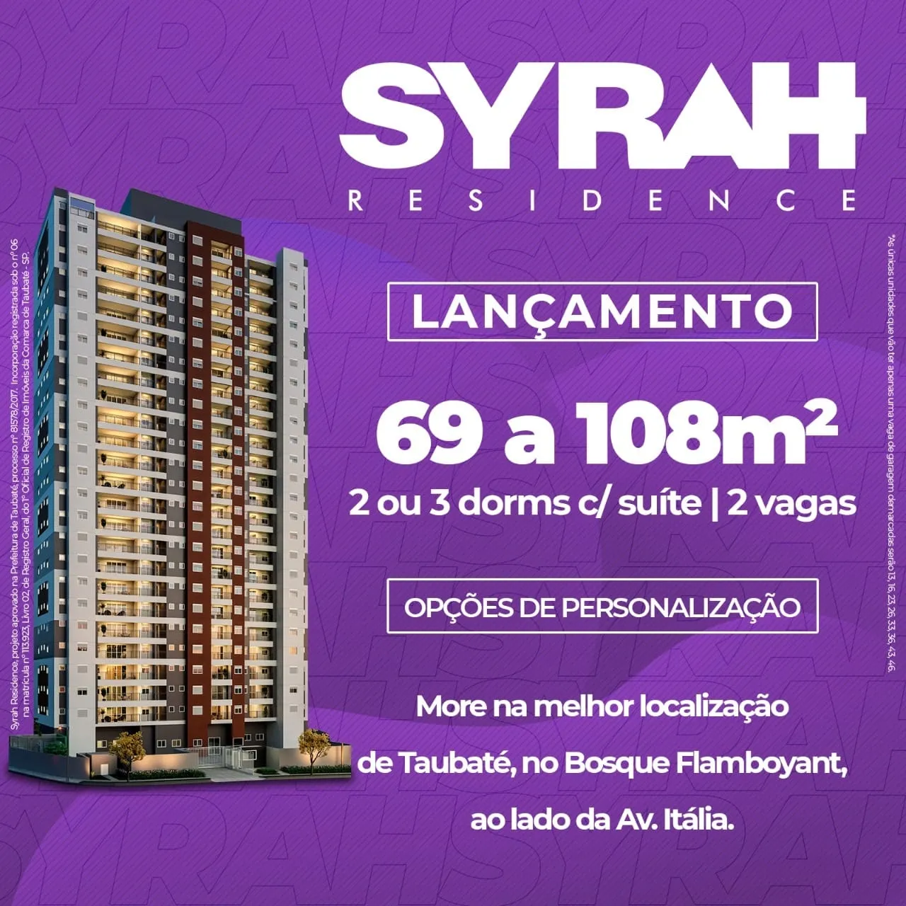 Imagem Apartamento à venda 3 Quartos, 1 Suite, 2 Vagas, 81.03M², Bosque Flamboyant, Taubaté - SP | SYRAH Residence