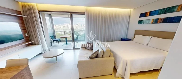 Imagem Flat disponível para locação no VHouse por JFL Living, com 44m², 1 dormitório, e 1 vaga de garagem