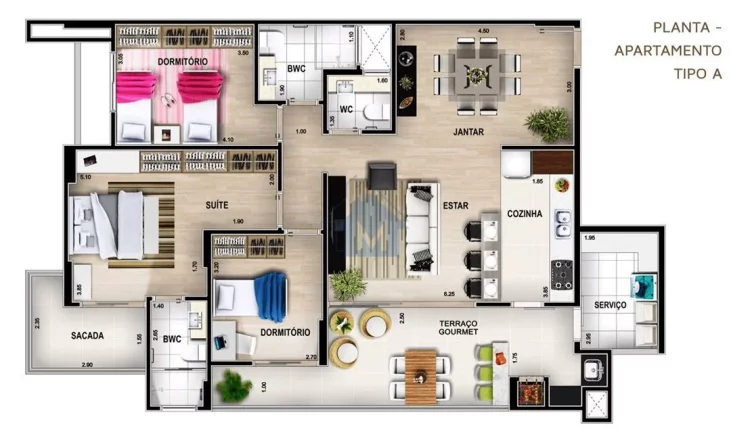 Foto do imóvel Apartamento Novo Alto Padrão, 1 Suíte e 2 Quartos, Varanda Gourmet, no Centro!
