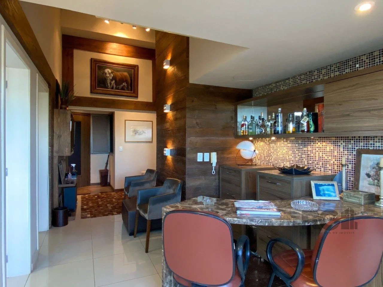 Imagem Sala mobiliada, com churrasqueira para happy hour e vista para o Guaíba